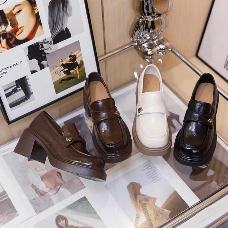 Women's 2025 British Style Loafers - Versatile Thick Sole Slip-on Leather Shoes for Spring & Autumn