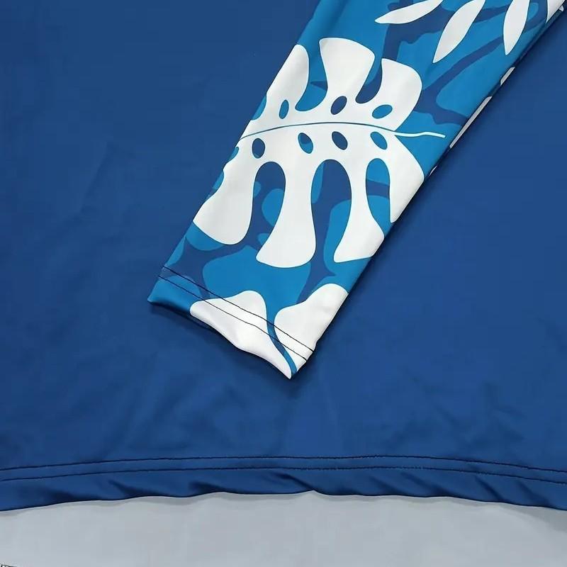 Mens Long Sleeve Rash Guard With Navy Floral Print UV Protection Surfing Outdoor Activities