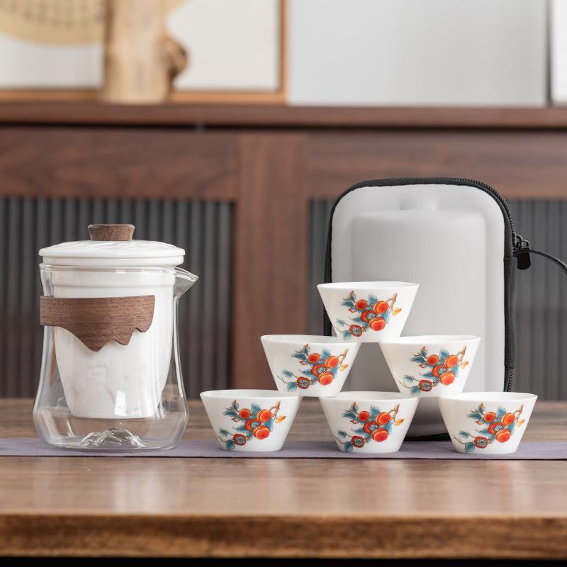 

Jade porcelain travel tea set, a pot of six cups set, gifts for the company s business annual meeting, gifts for leaders, teachers, and fathers