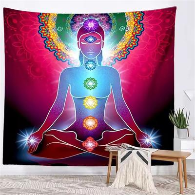 Indian Buddha Statue Meditation 7 Chakra Tapestry Wall Hanging Mandala Tapestries Wall Cloth Psychedelic Yoga Decoration Blanket