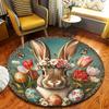 Vintage Rabbit Tulip Round Rug Non-Slip Machine Washable Floor Mat 2D Flat Soft Area Rug for Living Room Porch Balcony Home Decor