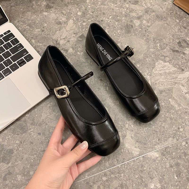 French with skirt silver round head Mary Jane shoes women's spring 2025 new evening flat one-word strap single shoes