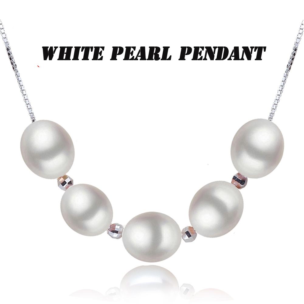 Genuine 925 Silver Pearl Pendant Woman,Colorful Natural Pearl Pendant on Neck For Girl Wife Birthday White Pink