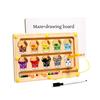 Toddler Montessori Toys 2 In 1 Wooden Magnetic Color & Number Maze with Drawing Board Color Sorting Counting Matching Toy