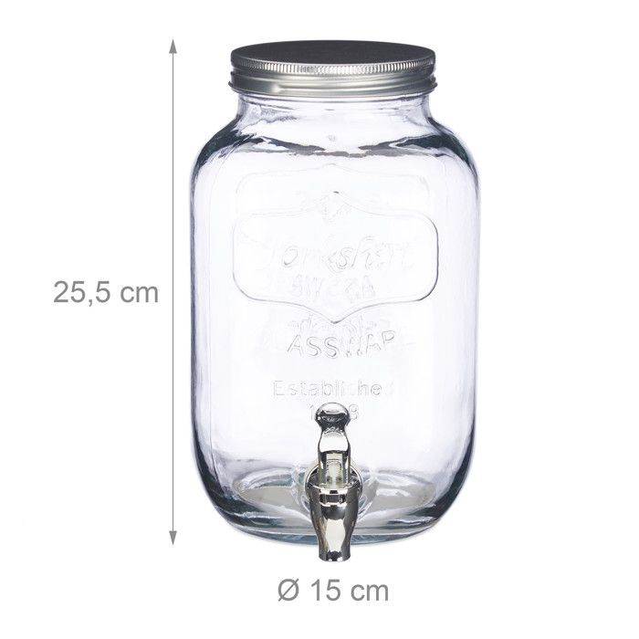 Relaxdays Distributeur De Boisson 3,5 L, Limonade, Carafe Verre Robinet , Retro Vintage, Fontaine Boisson, Transparent