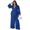 Spring and Autumn Women's Jumpsuit Large Size Comfortable Casual Tied Long Sleeve One-piece Straight Pants Trousers
