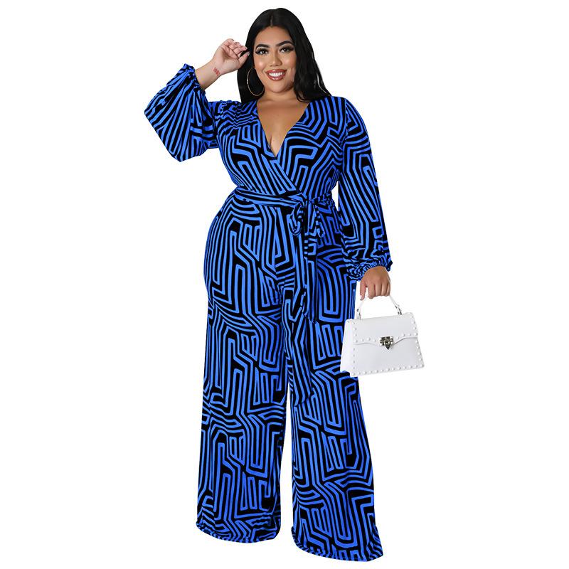 Spring and Autumn Women's Jumpsuit Large Size Comfortable Casual Tied Long Sleeve One-piece Straight Pants Trousers