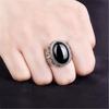 Men's Black Agate Chalcedony Diamond Ring - Hollow Pattern, Simple & Fashionable Open Design