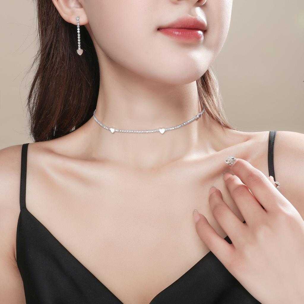 Fashion Rhinestone Love Necklace Earrings Set, Shiny Bridal Necklace Earrings