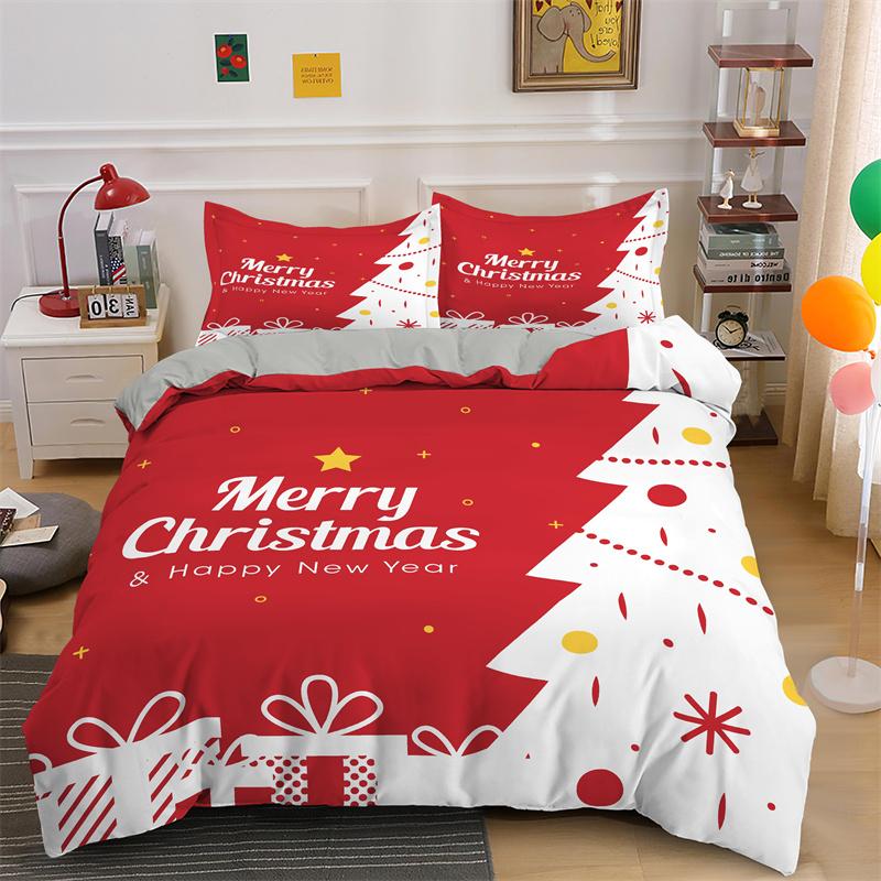 3D God Jul Kung Drottning Sängklädesset Barn Tecknad Jultomte Snögubbe Ren Täcköver XMAS Påslakan Polyester Quiltöverdrag