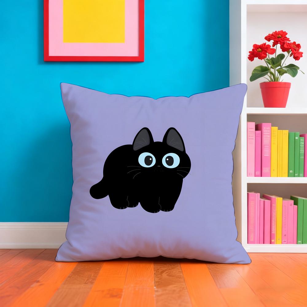 Cartoon Little Black Cat Cute Pillow Case Pillow Case Plush Fabric Soft Double Sided Print Home Sofa High Quality Cushion