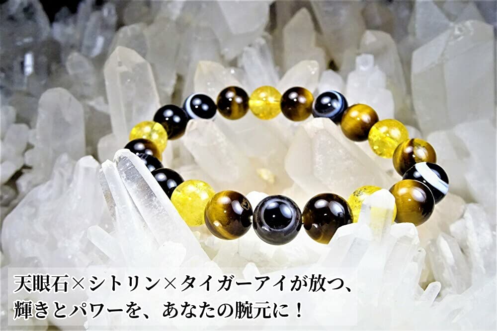 Leaf Stone stone for financial career and wish Eye and Citrine Bracelet for Men and Natural Power 10mm 17cm [Guardian luck, luck, fulfillment] Tiger's