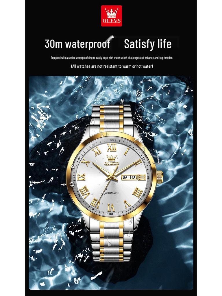 Olevs Men's Roman Minimalist Automatic Mechanical Watch with Double Calendar