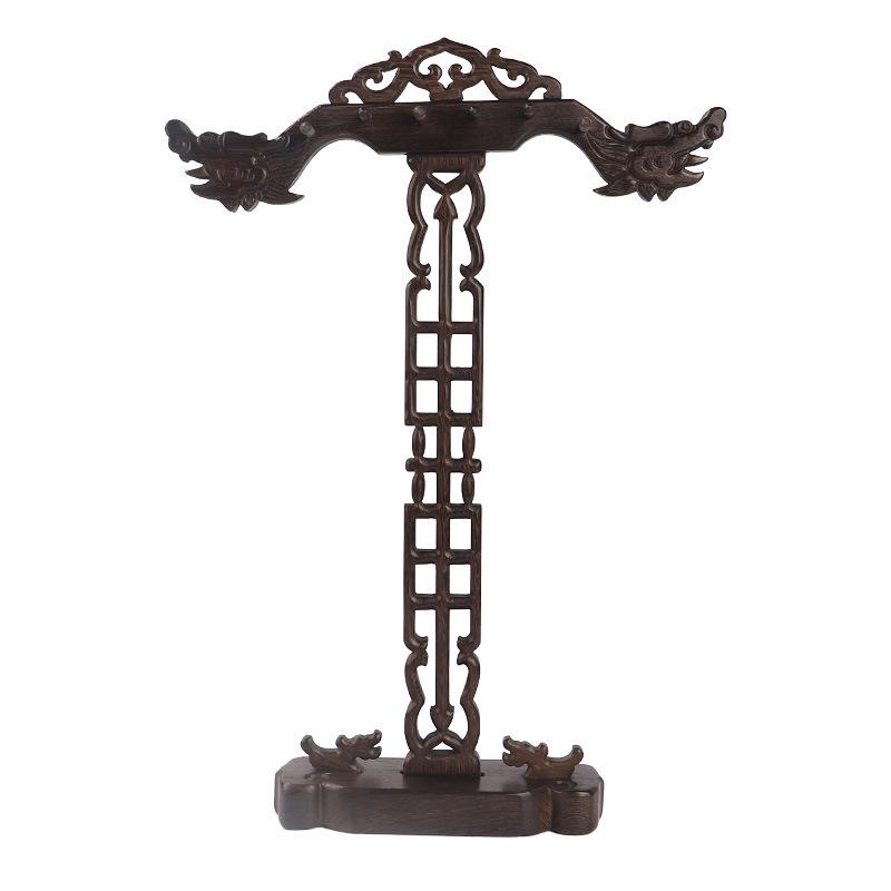 Rosewood Dragon & Phoenix Brush Holder: Round Plate Pen Hanger for Calligraphy Supplies