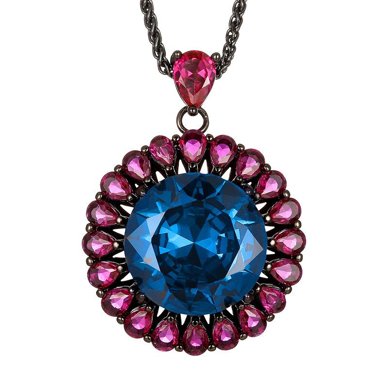 Autumn and winter new Huabi jewelry copper bottom gold-plated simulation blue spinel advanced sense black gold set main stone 16-10m