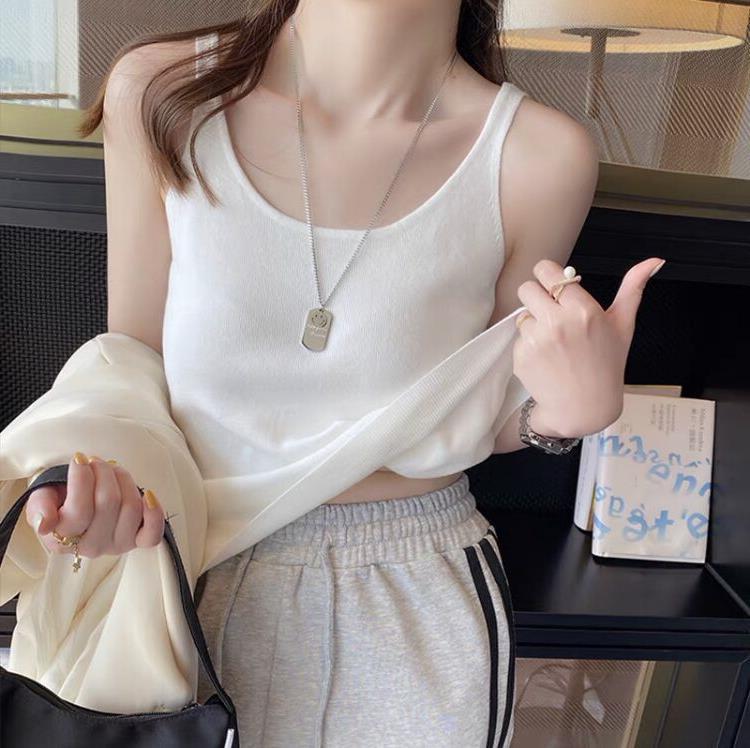 Sling 2024 Summer Slimming Ice Silk Knit Sleeveless Top for Women