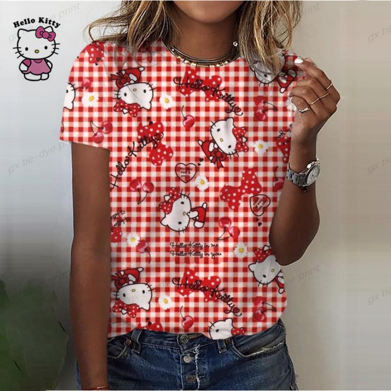Top da donna girocollo con stampa del gatto KT dei cartoni animati, popolare stampa digitale 3D 3437