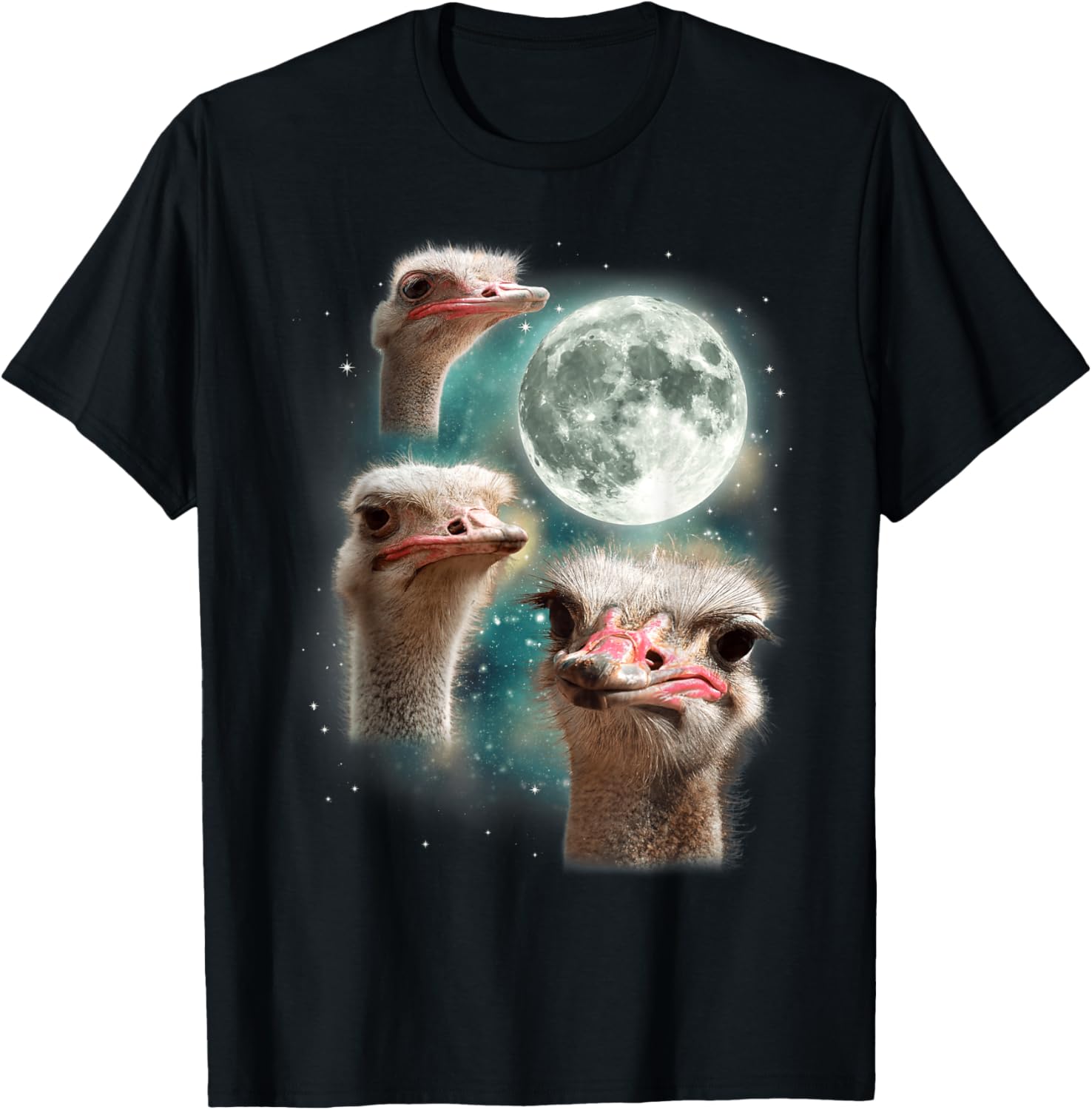 Три страуса Луна Мем Смешная птица Принт Мужская Повседневная Хлопковая Футболка Туристическая футболка S