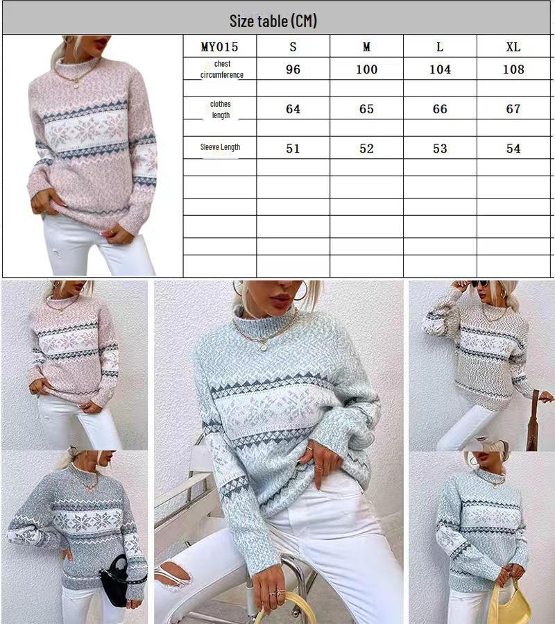 2024 Europäischer & Amerikanischer Damen Herbst/Winter Schneeflocken Halbhoher Kragen Pullover