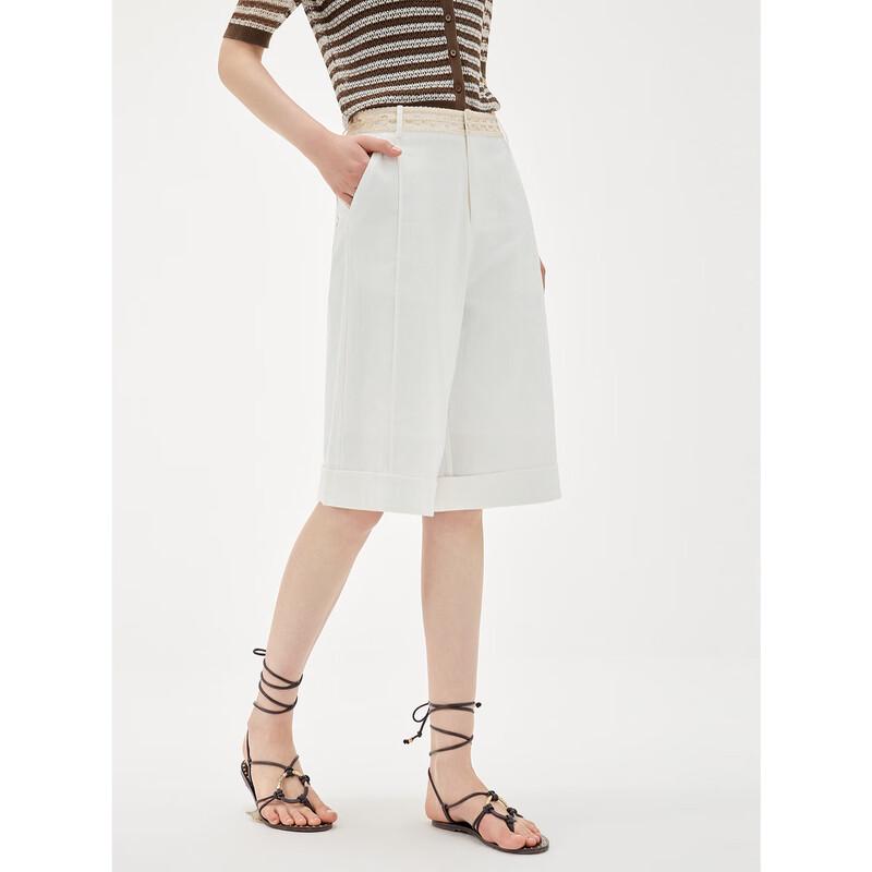 ELLE Women s Casual White Patchwork Lace Shorts L