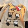 Summer Cream Coffee Cat Print Oversized Loose Short Sleeve Unisex Tshirt Women American Youth Casual Street Couple Top