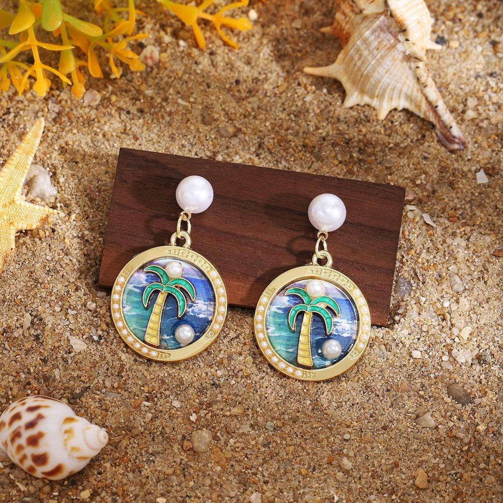 French Vintage Pearl & Conch Drop Earrings