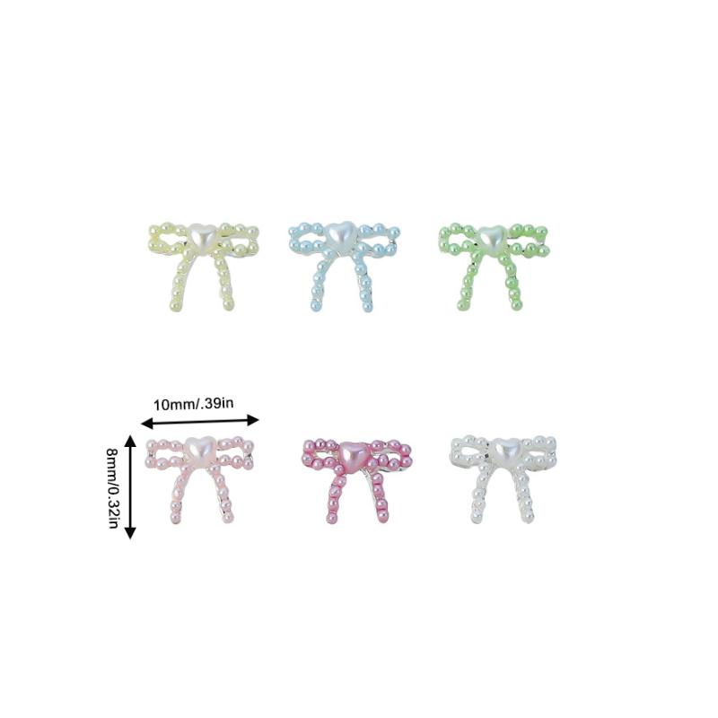 10Pcs Cute Macaron Colored 3D Resin Pearl Bow Nail Art Charms Japanese Preal Bowknot Ribbon Nail Art Decorations For Diy Nails