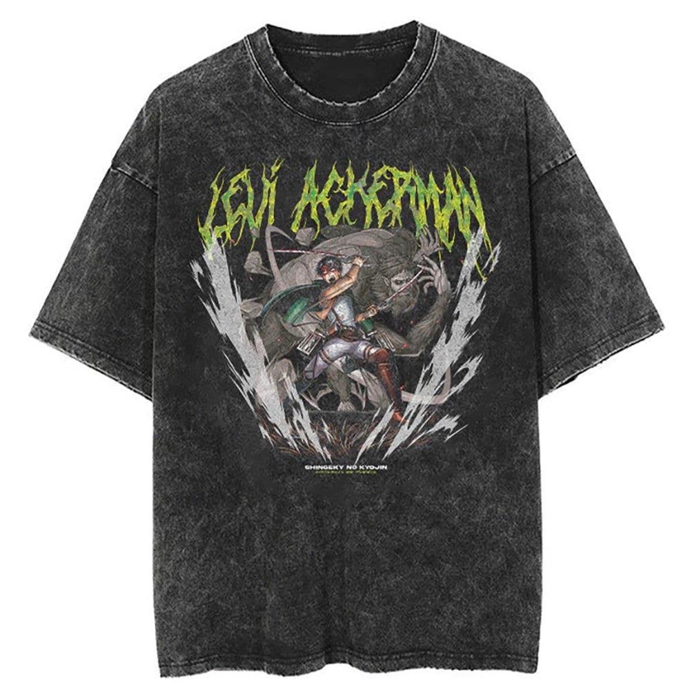 Eren Jager Attack on Titan Summer Streetwear Washed T-Shirt Anime Graphic Print TShirt Men Harajuku Cotton Oversize Vintage Tee