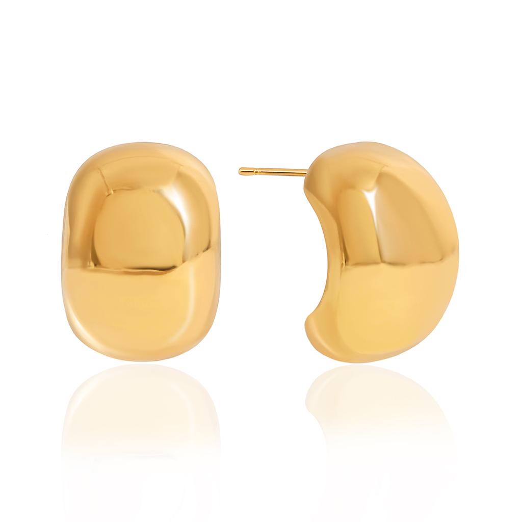 Youthway Glossy C-Circle Stud Earrings Stainless Steel With Gold Color Plating Simple And Elegant Women Stud Earrings