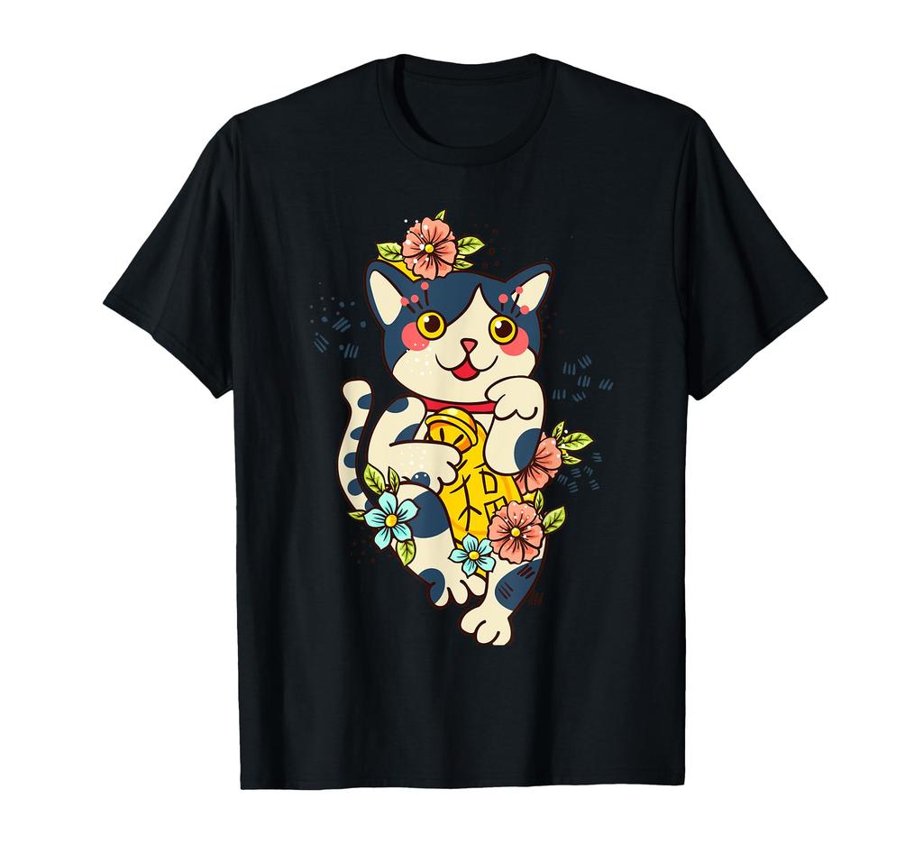 Maneki Neko (Lucky Cat) Flower Japanese Good Luck Charm Japanese T-Shirt