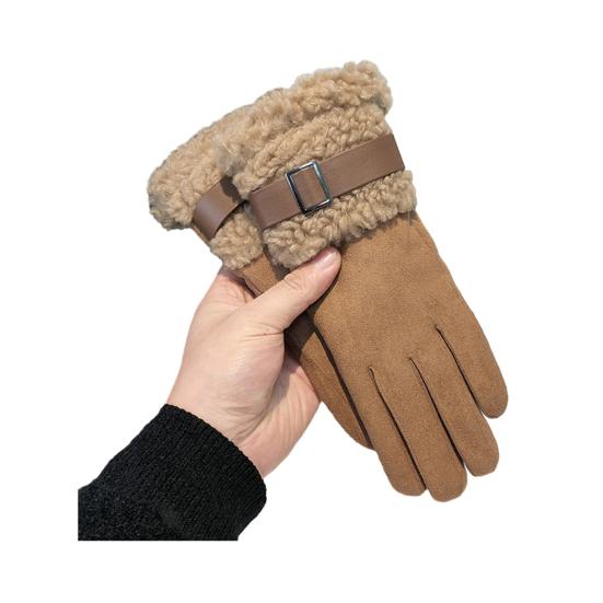 Yousheng Women's Faux Suede Gloves with Faux Fur Cuff Winter Warm Fleece Lined Touch Screen Gloves for Outdoor Skiing Cycling