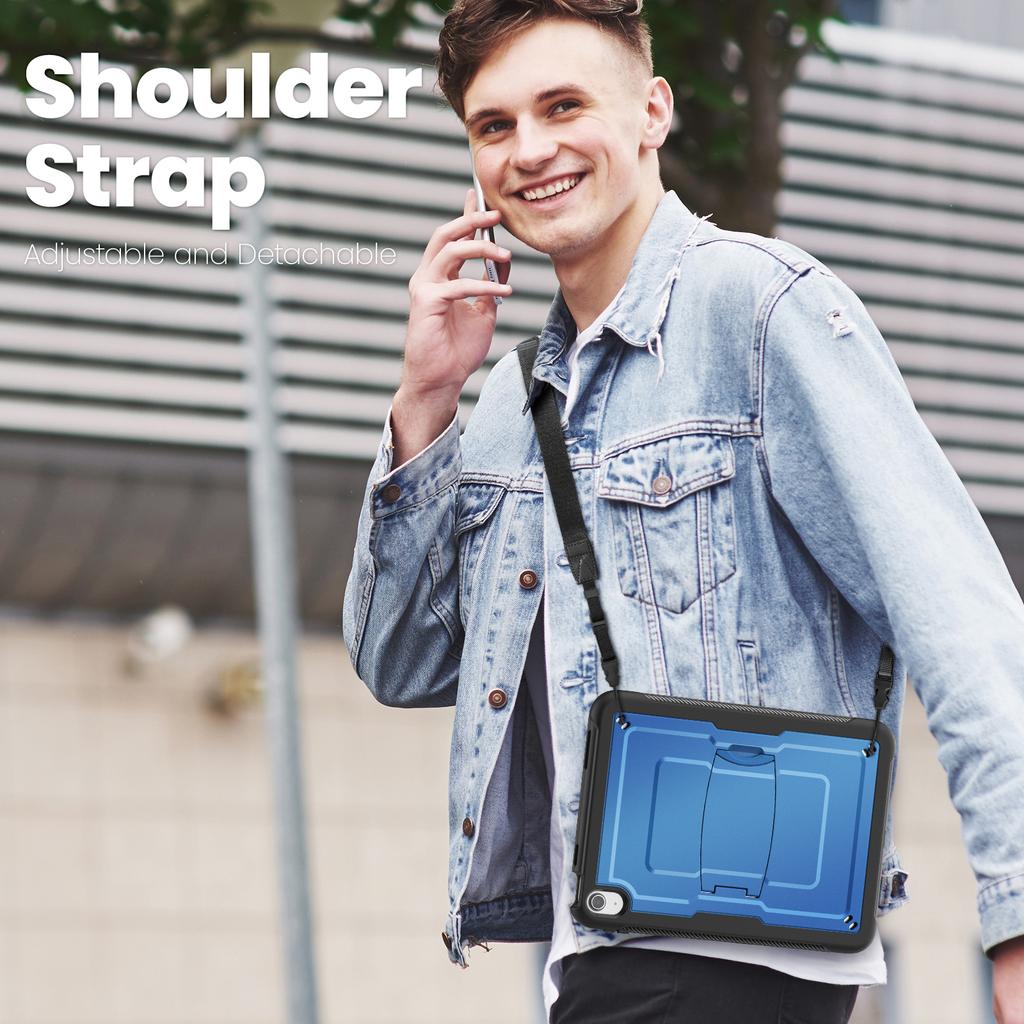 For iPad (2025)/10.9 (2022) Case Hidden Zinc Alloy Kickstand PC + TPE Tablet Cover with Shoulder Strap