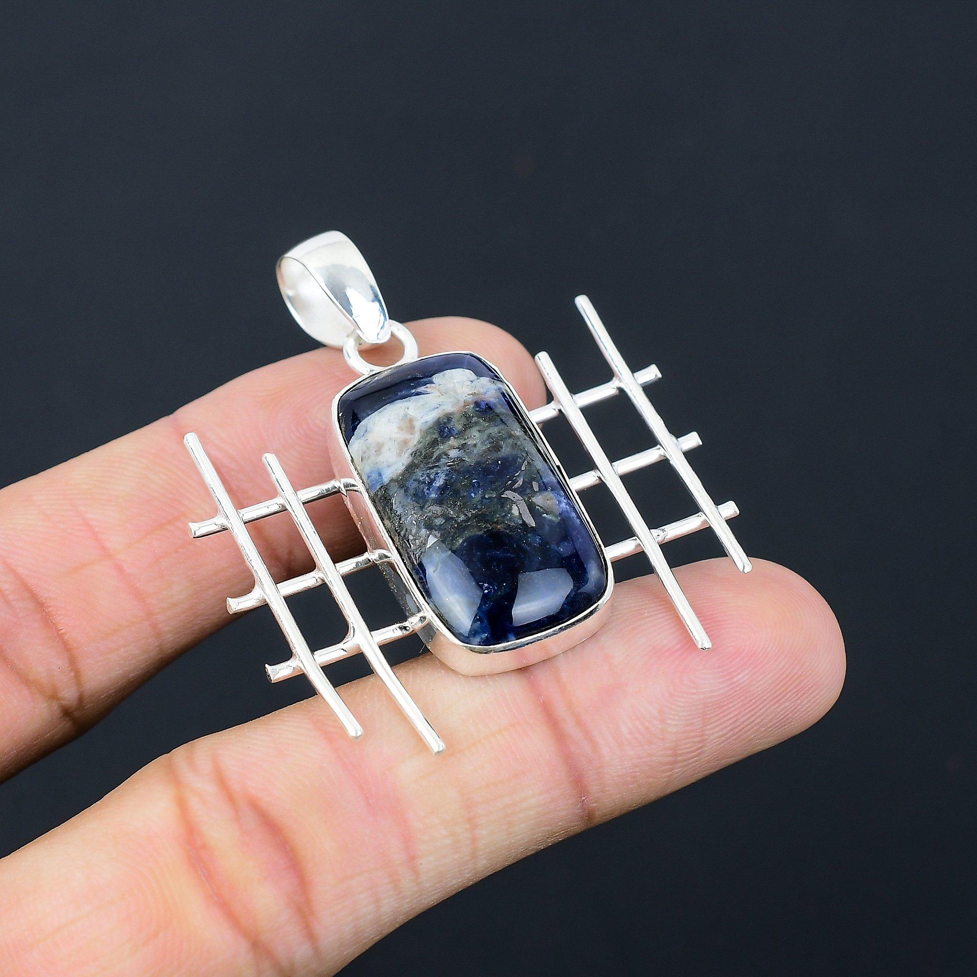 Mothers day Sale Sterling Silver Radiant Natural Sodalite Wife Pendant Jewelry