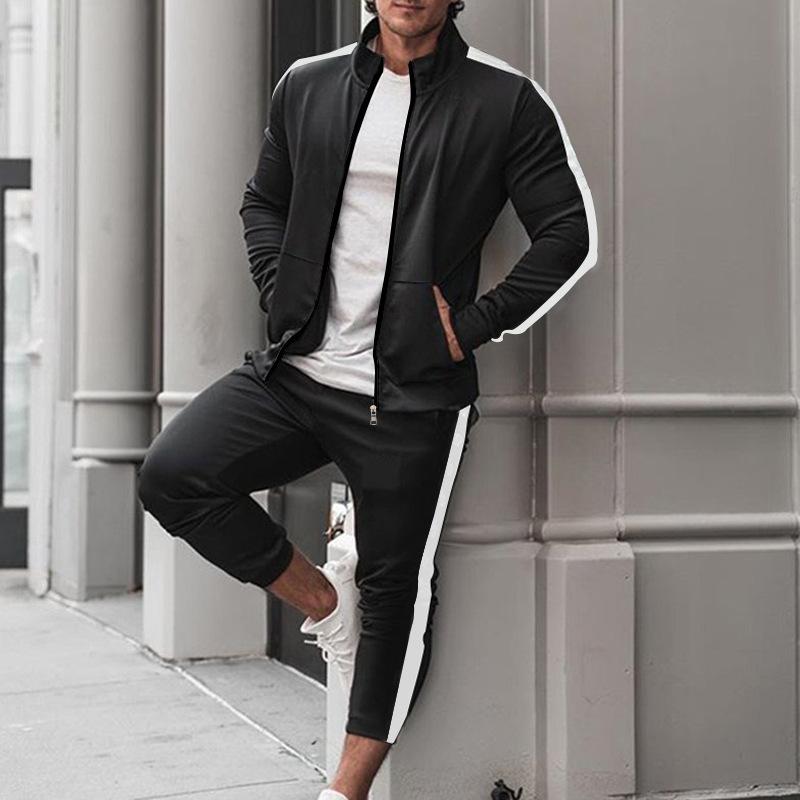 Spring and Autumn New Leisure Men's Sports Set Colored Men's Standing Collar Casual Set Trendy Sports 2-piece Set