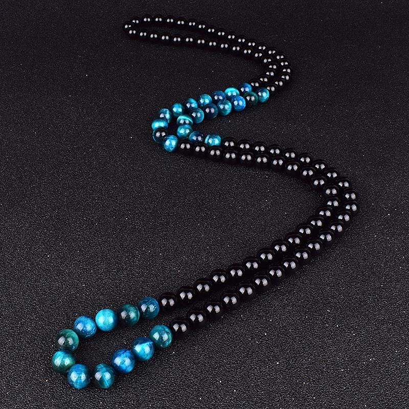 Natural Royal Blue Tiger Eye Beads Necklaces Women Fashion Obsidian Necklace Men Natural Onyxs Yoga Prayer Jewelry Collier Homme