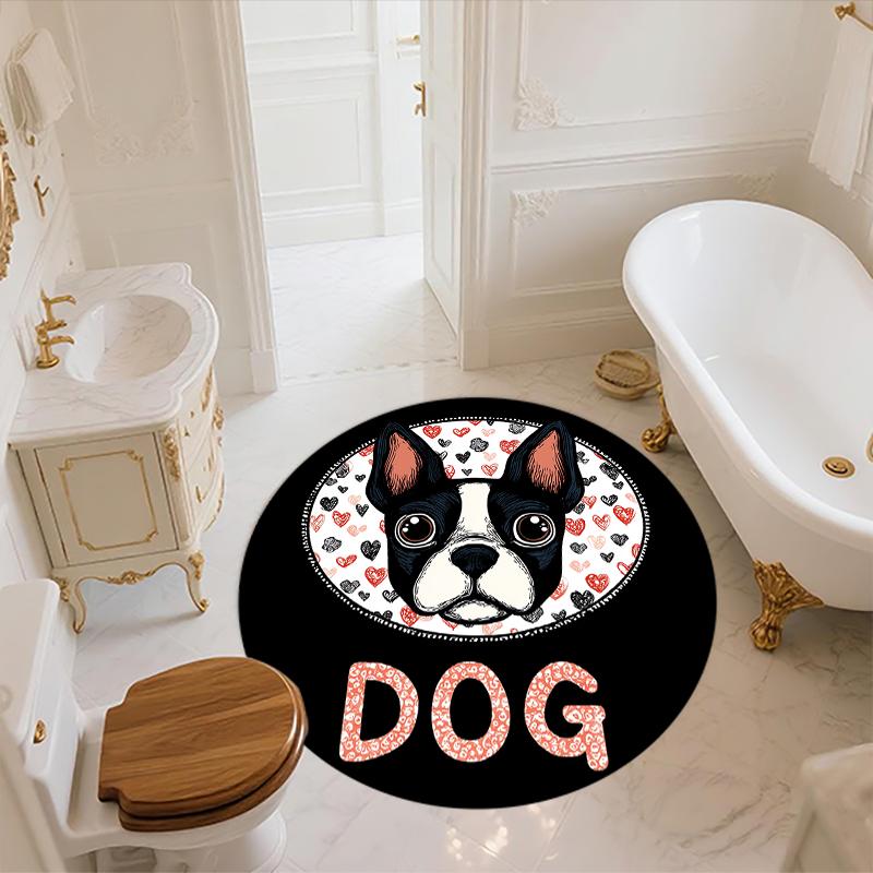 Cartoon Boston Terrier pattern round rug,Carpet Rug for Living Room Bedroom  Playroom ,Non-slip Floor Mat,Holiday Gifts and Birthday Gifts.