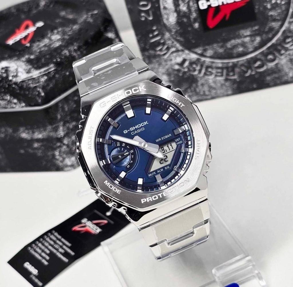 Casio G-shock G-Steel GM-2110D-2B Sportowy zegarek ze stali nierdzewnej z niebieską tarczą