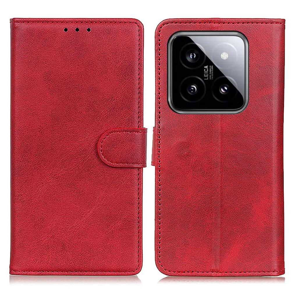 

For Xiaomi 14 Pro Case Cowhide Texture PU Leather Wallet Phone Cover Red