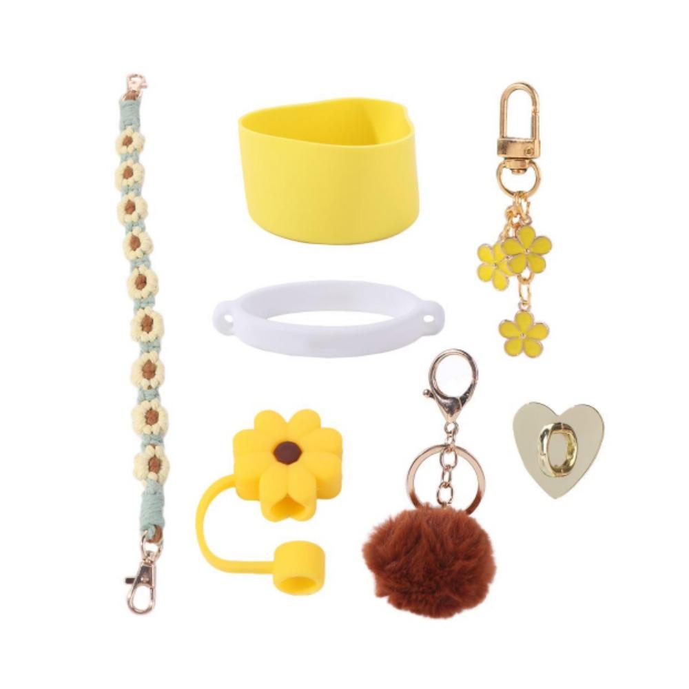 7pcs/set Flower Pattern Cup Accessories Set Multiple Color Cup Decoration Set  Tumbler