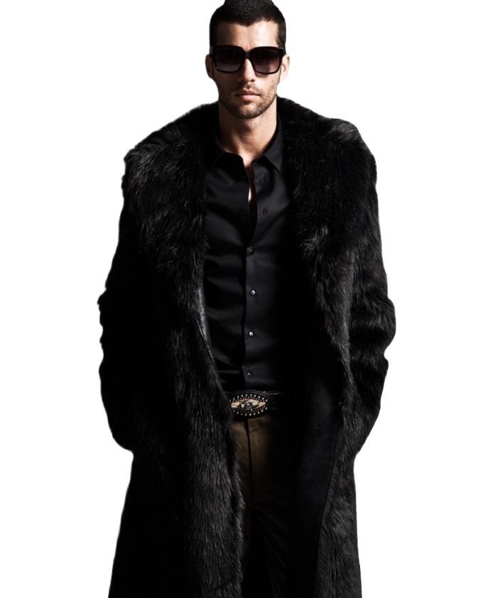 Winter fur integrated jacket men's imitation fur long leather jacket imitation rabbit hair mink coat, slim fur collar medium thickening
