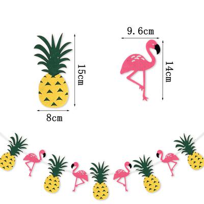 1set 2.5m Cartoon Flag Hawaiian Flamingo Decoration Thickened Felt Flower Colored Flag Pineapple Theme Birthday Party Decoration