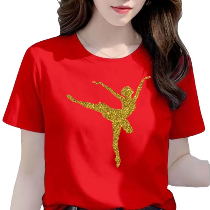 Dance Letter Print T Shirt Ballet Silhouette Monogram Print Women's T-shirt Loose Aesthetic Tops Graphic T Shirts Pro Choice