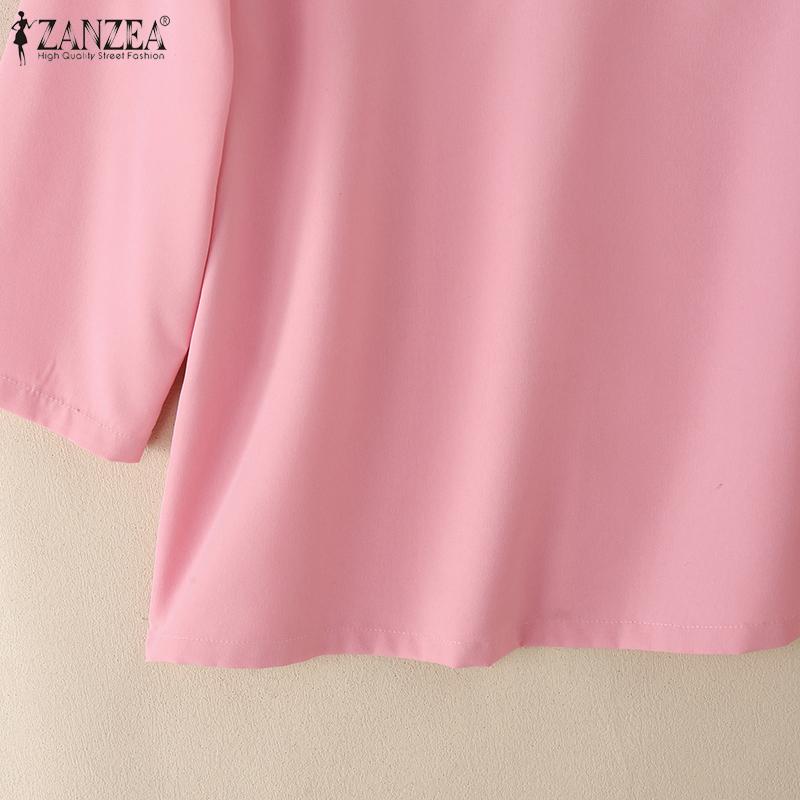 ZANZEA Women Casual V-Neck Solid Color 3/4 Sleeve Blouse