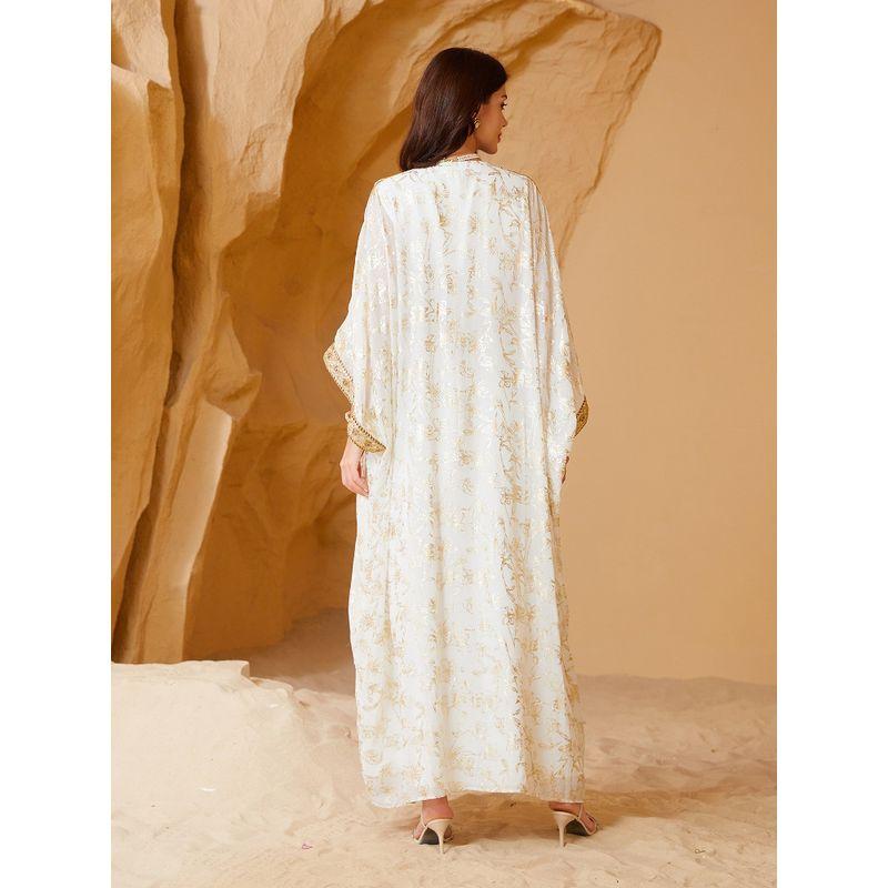 Indonesia Plus size Bronzing Cardigan Wide Sleeve Vest Base Long dress Set Robe Bat 3/4 Sleeve Tassel Suit