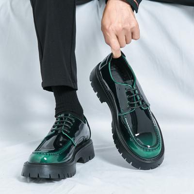 Autumn Breathable Small Leather Shoes Men's High Sense of British Inner Height Increase Thick Sole Trend Glossy One Pedal Casual Loafers