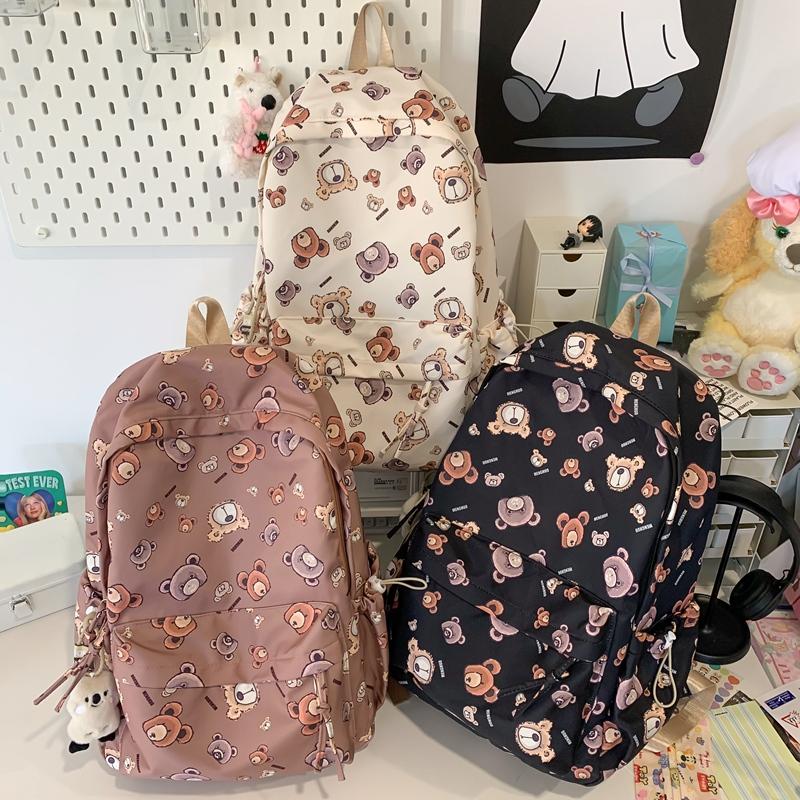 Bear Print Large Capacity Backpack Children Book Bag Cute Student Schoolbag