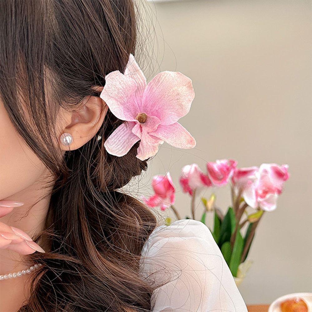 Realistic Orchid Flower Hair Clip Elegant Vacation Photoshoots Props Side Clip for Bangs Loose Hair Hairpin for Women Girls