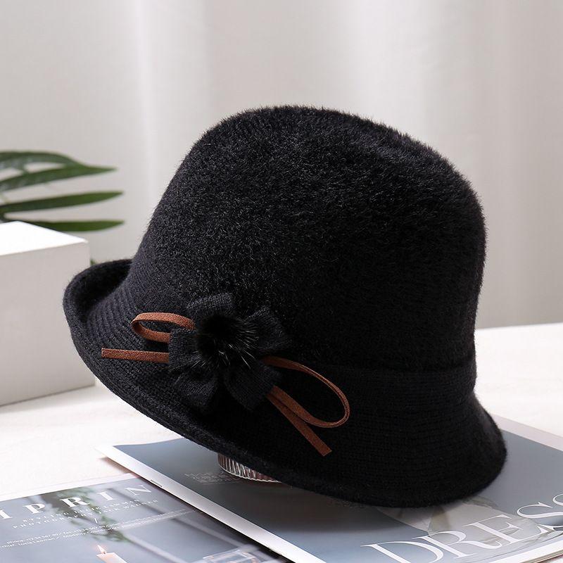 

Middle-Aged and Elderly Hat Women Autumn and Winter Knitted Basin Hat Mother Outdoor Warm Old Lady Fisherman Hat Western Style Retro All-Matching Black Adjustable
