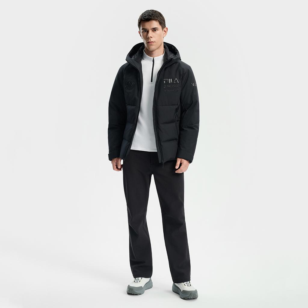 Fila Ski Series 4810 Goose Down Fashionable Cool Ski Sports Comfortable Versatile Warm Zipper Pocket Hooded Down Jacket Men Outerwear A11M546919FBK