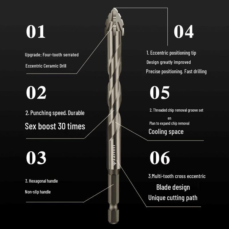 Ultra-Hard Four-Flute Serrated Drill Bit for Tile, Concrete, and Glass